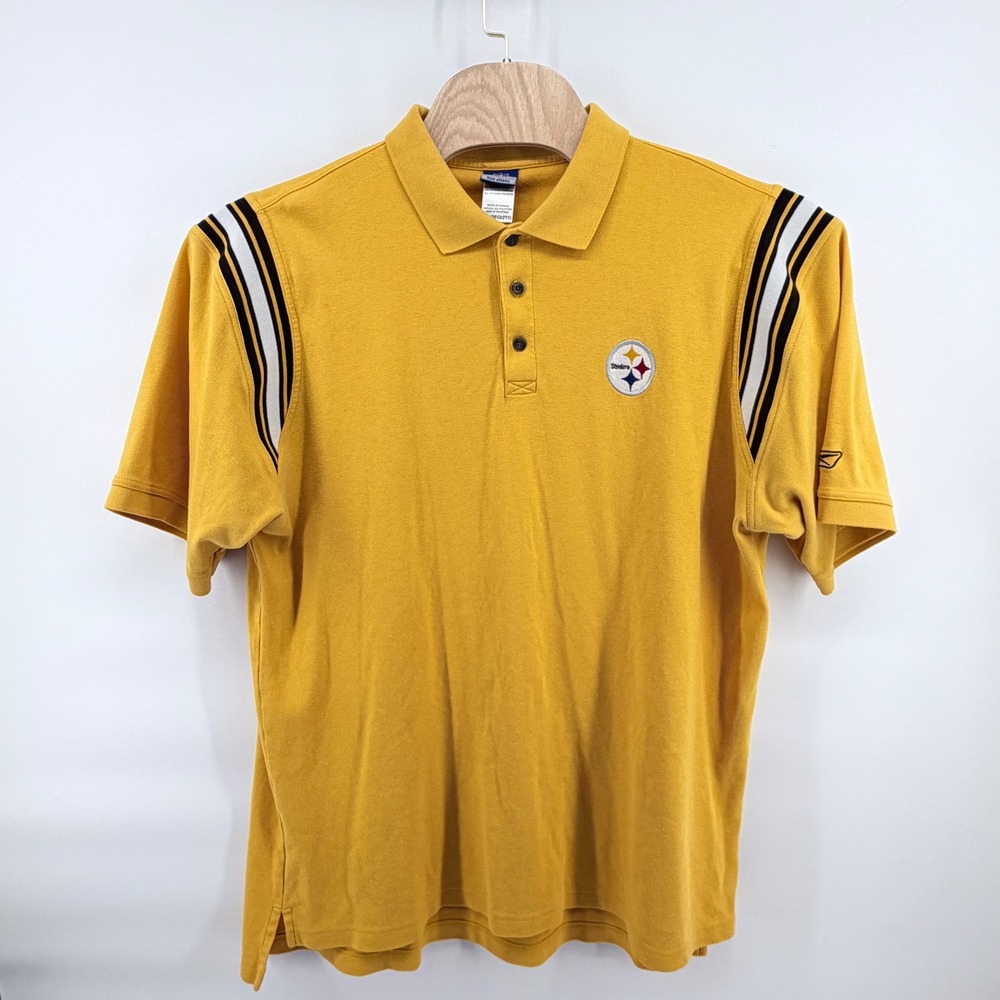 Vintage Reebok NFL Pittsburgh Steelers Polo Shirt Mens 2XL Gold Yellow PlayDry